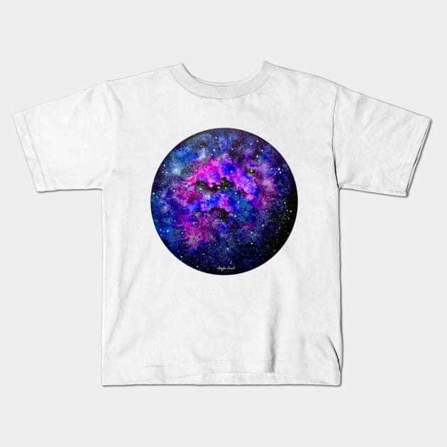 Purple Galaxy Kids T-Shirt by amyliafaizalart